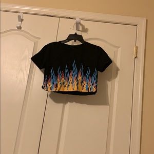 Cropped top with multi-colored flames